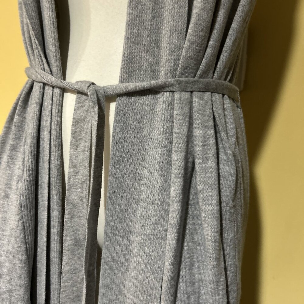 Lucky Brand Women Sz L Long Gray Boho Knit Belted Sweater Vest Duster Pockets - Picture 2 of 9